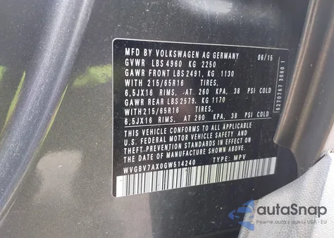 2016 Volkswagen Tiguan S from USA, damaged, VIN WVGBV7AX0GW514240